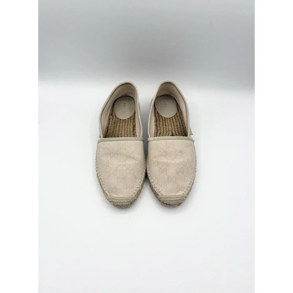 Gucci Off White/Cream GG Canvas and Leather Slip On Espadrille Flats EU 37.5